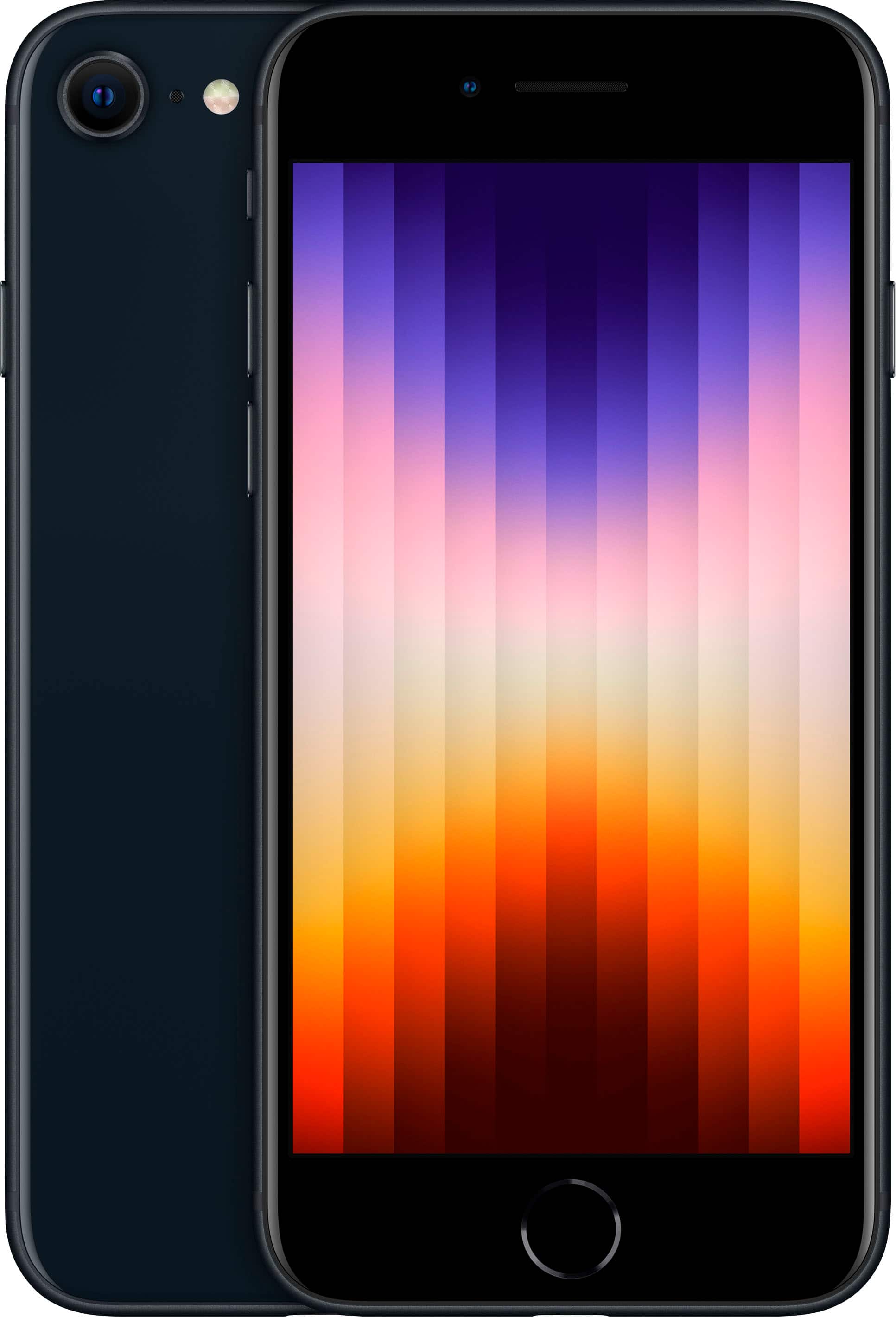 Apple iPhone SE 2022 5G Midnight front view on a table