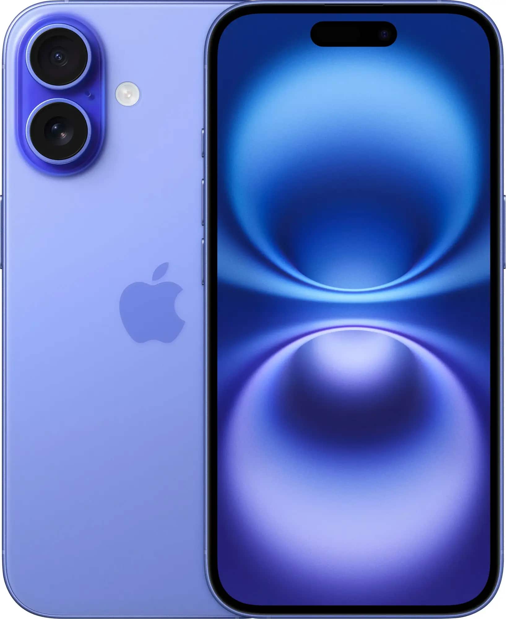 Apple iPhone 16 showing its Ultramarine color and display
