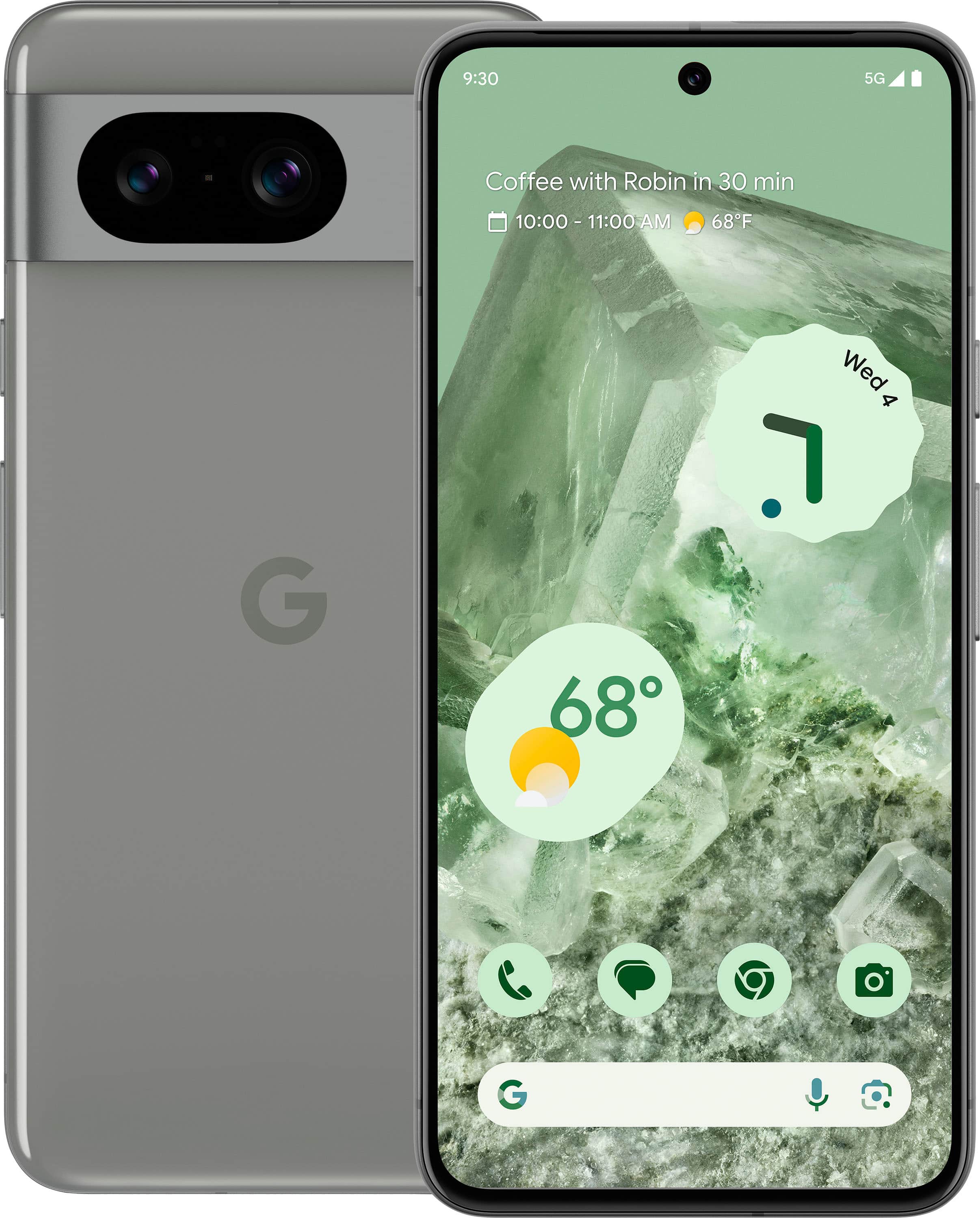 Google Pixel 8 smartphone displaying the home screen on a table